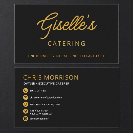 Carte De Visite Modern Black Elegant Catering Food