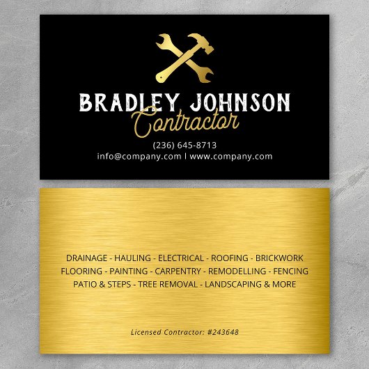 Carte De Visite Modern Black Gold Construction Building