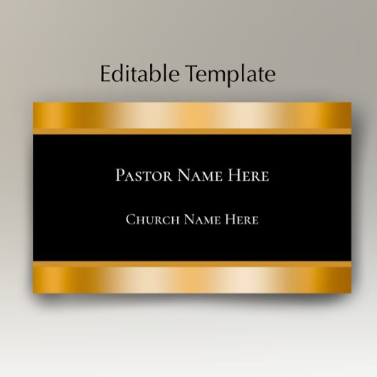 Carte De Visite Modern Black & Gold Custom Text Church Pastor