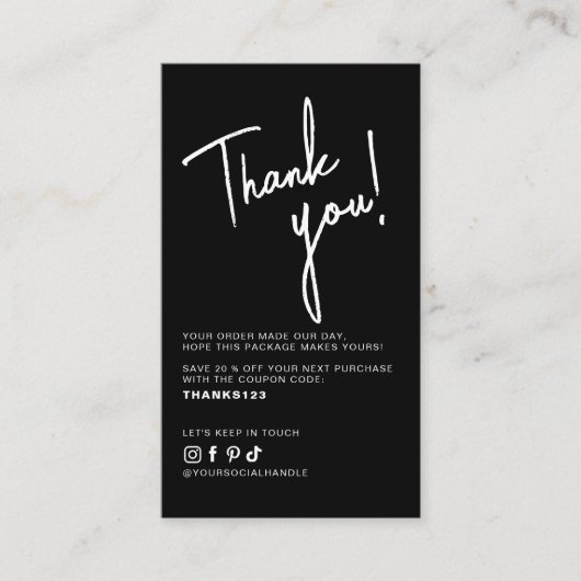 Carte De Visite Modern black order thank you QR code (Devant)