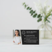 Carte De Visite Modern Black Professional QR Code Photo Logo (Debout devant)