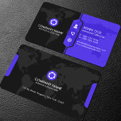 Carte De Visite Modern Black & Purple World Map Corporate