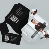 Carte De Visite Modern Black QR Code Photo Contact Card