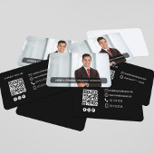Carte De Visite Modern Black QR Code Photo Contact Card