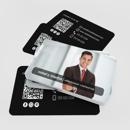 Carte De Visite Modern Black QR Code Photo Contact Card