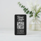 Carte De Visite Modern Black QR Code Social Media Icons Logo Photo (Debout devant)