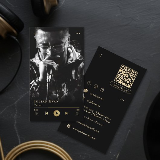 Carte De Visite Modern Black Shiny Gold Musician Business Card