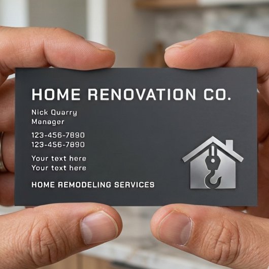 Carte De Visite Modern Black & Silver Industrial Home Renovation