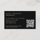 Carte De Visite Modern Black White Minimalist QR Code Monogram (Dos)