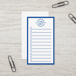Carte De Visite Modern Blue Monogram Name To Do List