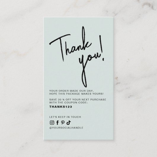 Carte De Visite Modern blue order thank you QR code (Devant)