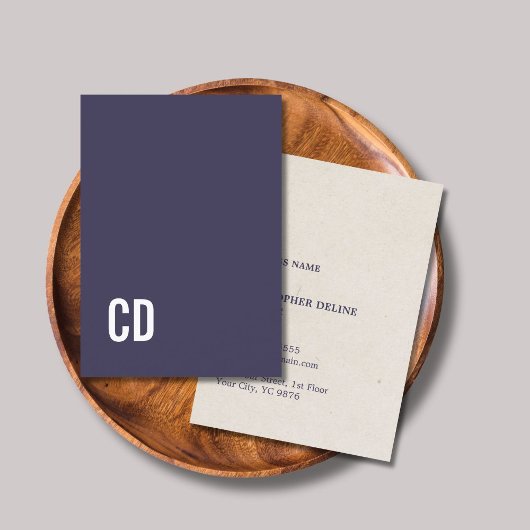 Carte De Visite Modern Blue Texture Beige Bold White Monogram