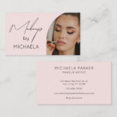 Carte De Visite Modern Blush Pink Black Script Photo Makeup (Devant / Derrière)