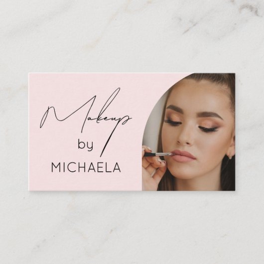 Carte De Visite Modern Blush Pink Black Script Photo Makeup (Devant)