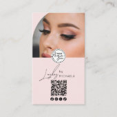 Carte De Visite Modern Blush Pink Script Logo QR Code Photo Lashes (Devant)