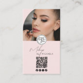 Carte De Visite Modern Blush Pink Script Logo QR Code Photo Makeup (Devant)