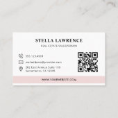 Carte De Visite Modern BLUSH Professional Real Estate Agent Photo (Dos)