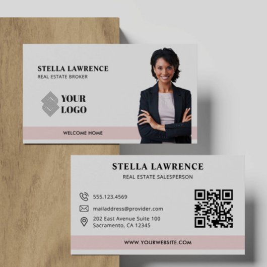 Carte De Visite Modern BLUSH Professional Real Estate Agent Photo