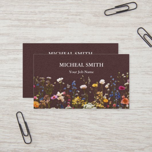Carte De Visite Modern Boho Floral Kraft  (Devant/Arrière en situation)