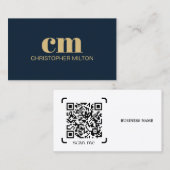 Carte De Visite Modern Bold Monogram QR code Navy Blue Consultant (Devant / Derrière)