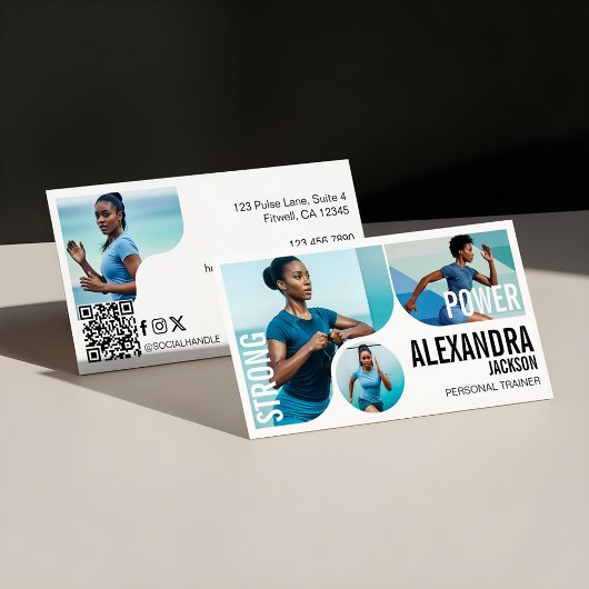 Carte De Visite Modern Bold Personal Trainer Fitness Photos QR