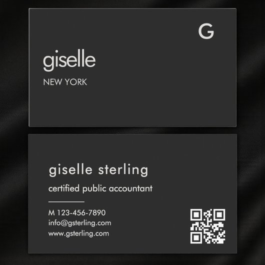 Carte De Visite Modern Bookkeeper Accountant CPA Black QR Code 
