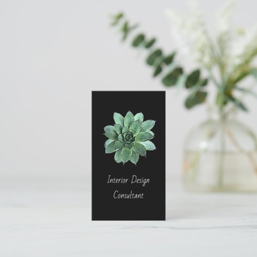 Carte De Visite Modern Botanical Succulent QR code Black   (Debout devant)