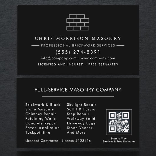 Carte De Visite Modern Bricklayer Brick Masonry Company QR Code