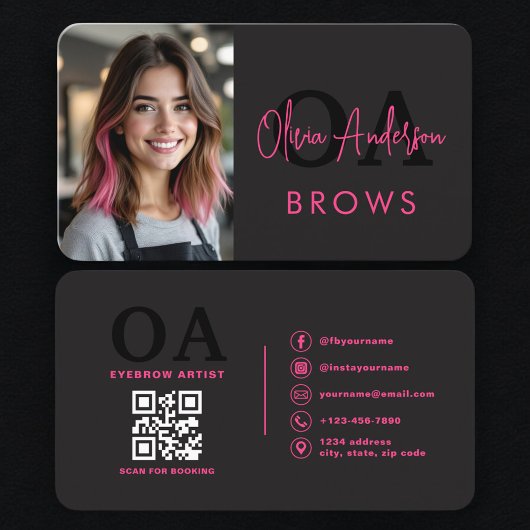 Carte De Visite Modern Brows Artist Hot Pink and Black