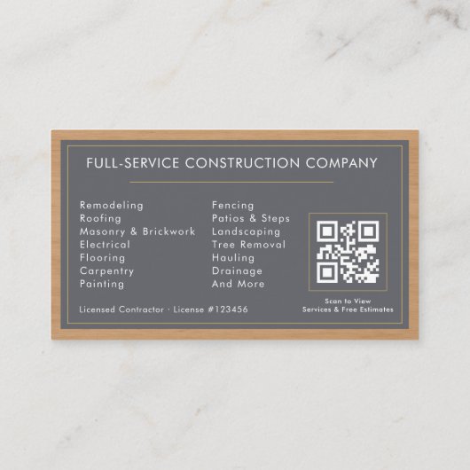 Carte De Visite Modern Building Construction Wood QR Code (Dos)