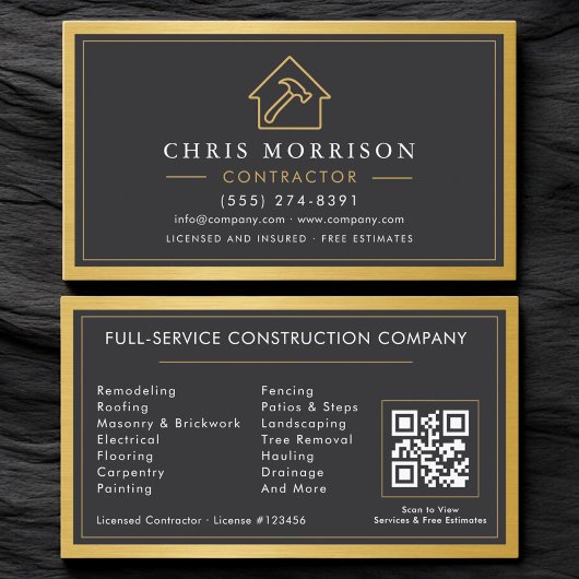 Carte De Visite Modern Building Contractor Metal QR Code