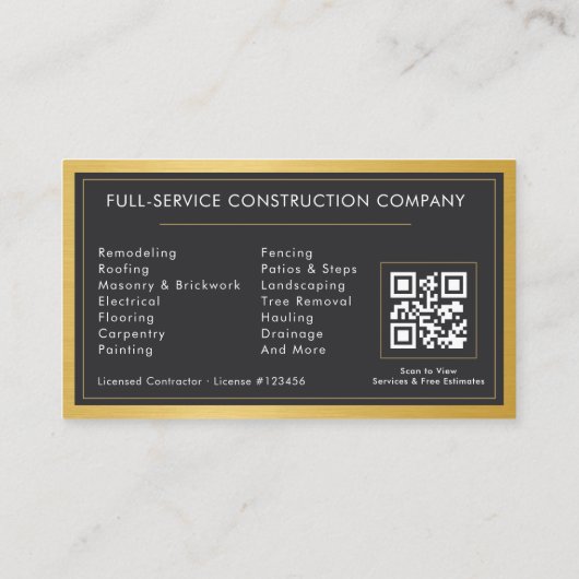 Carte De Visite Modern Building Contractor Metal QR Code (Dos)