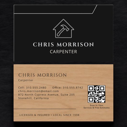 Carte De Visite Modern Carpenter Carpentry Wooden QR Code
