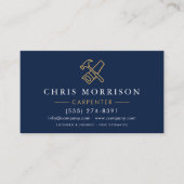 Carte De Visite Modern Carpenter Navy Blue Gold QR Code (Devant)