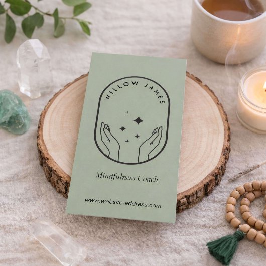 Carte De Visite Modern Celestial Mindfulness Life Coach Sage Green