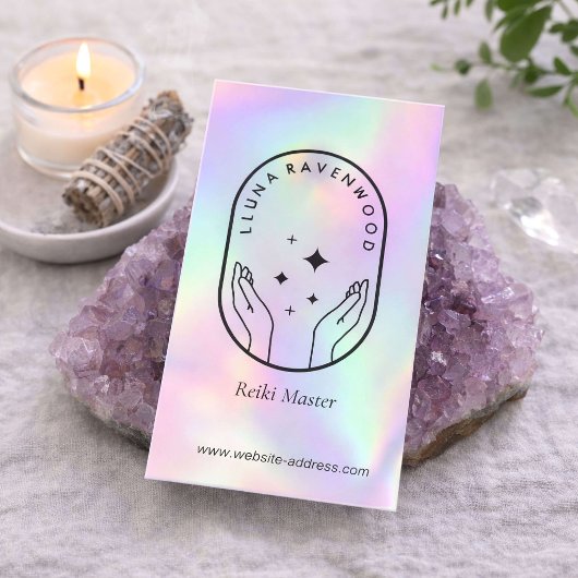 Carte De Visite Modern Celestial Reiki Master Healer Holographic