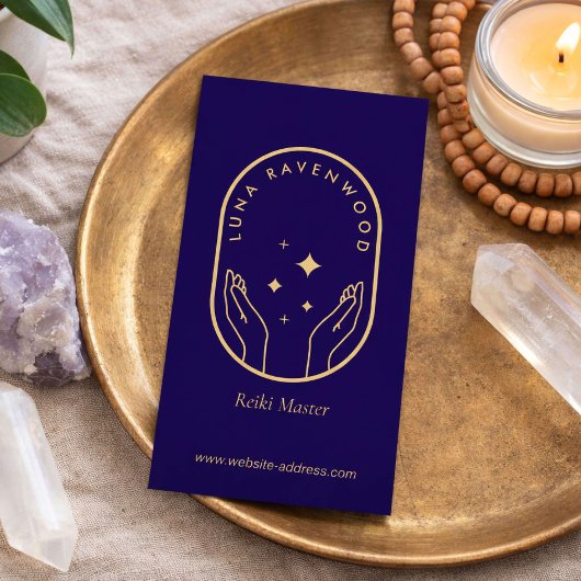 Carte De Visite Modern Celestial Reiki Master Healing Hands Blue