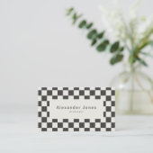 Carte De Visite Modern Charcoal & Cream Checkered Pattern (Debout devant)