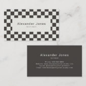 Carte De Visite Modern Charcoal & Cream Checkered Pattern (Devant / Derrière)