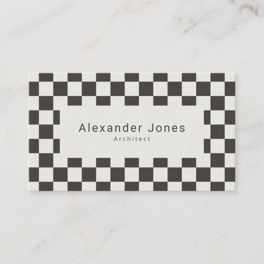 Carte De Visite Modern Charcoal & Cream Checkered Pattern (Devant)