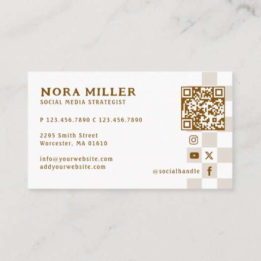 Carte De Visite Modern Checkered Pattern Retro Influencer QR Code (Dos)