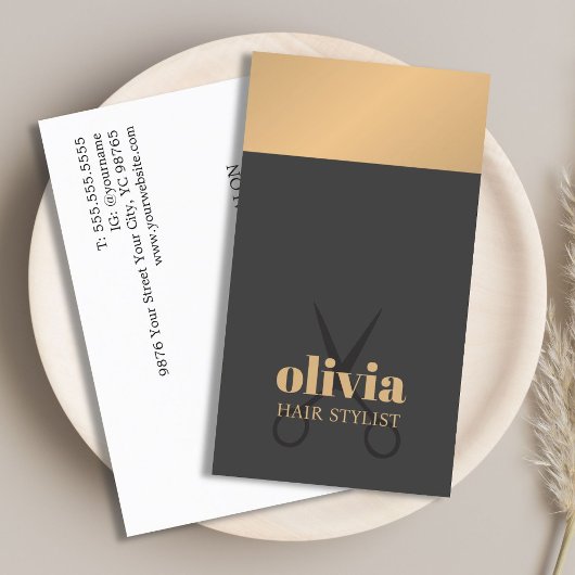 Carte De Visite Modern Chic Faux Copper Grey Bold Hairstylist