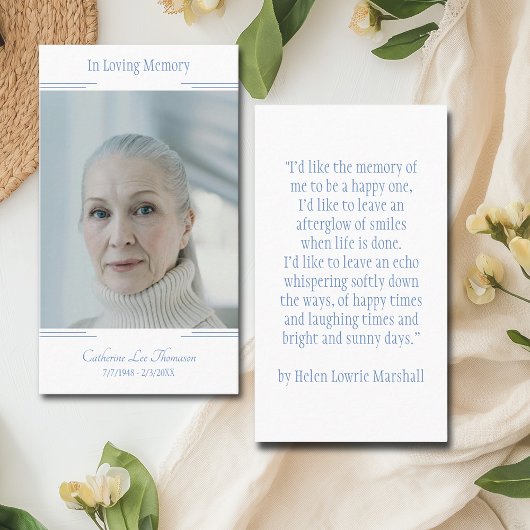 Carte De Visite Modern Classic Photo In Loving Memory Prayer Card