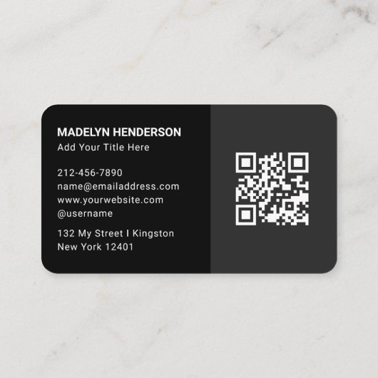 Carte De Visite Modern Clean Simple 2 Black Stamp Monogram QR Code (Dos)