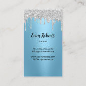 Carte De Visite Modern Cleaning Service Silver Drips Maid Blue  (Dos)