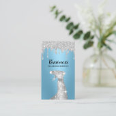 Carte De Visite Modern Cleaning Service Silver Drips Maid Blue  (Debout devant)