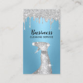 Carte De Visite Modern Cleaning Service Silver Drips Maid Blue  (Devant)