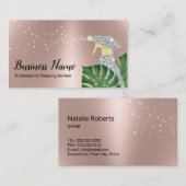 Carte De Visite Modern Cleaning Service Tropical Leaves Rose Gold (Devant / Derrière)