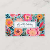 Carte De Visite Modern Colorful Flowers Pink Teal (Devant)