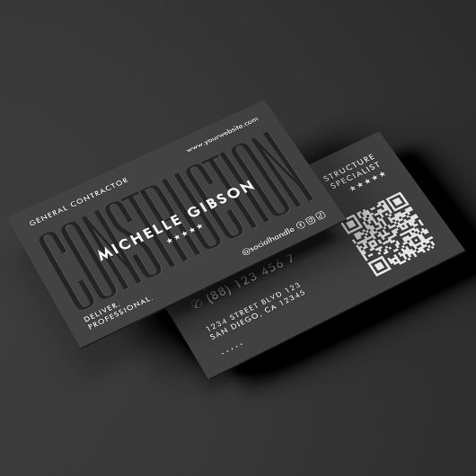 Carte De Visite Modern Construction Contractor Engineer Black